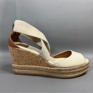 Tory Burch Ivory Canvas Platform Wedge Espadrille Sandals Women’s Size 6
